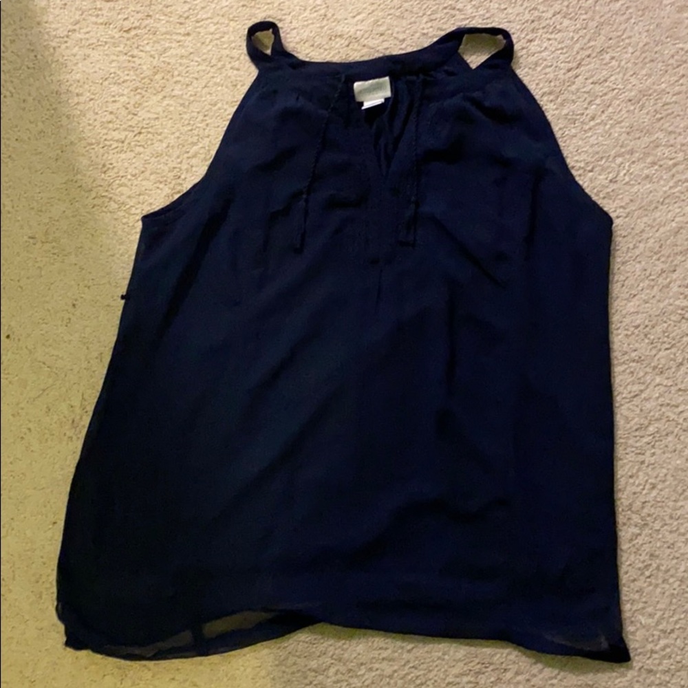 Navy blue motherhood maternity top w. tassels